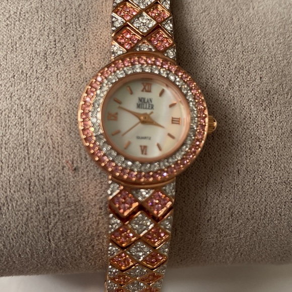 Nolan Miller Rose Gold/Gemmed Clear Pink Watch